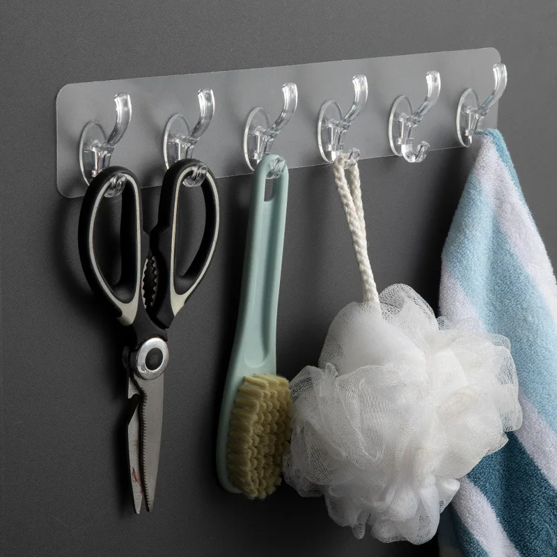 

Hook-free Punch-free Strong Adhesive Hook Wall Door Behind The Kitchen Transparent Seamless Dormitory Bathroom Row of Coat Hooks