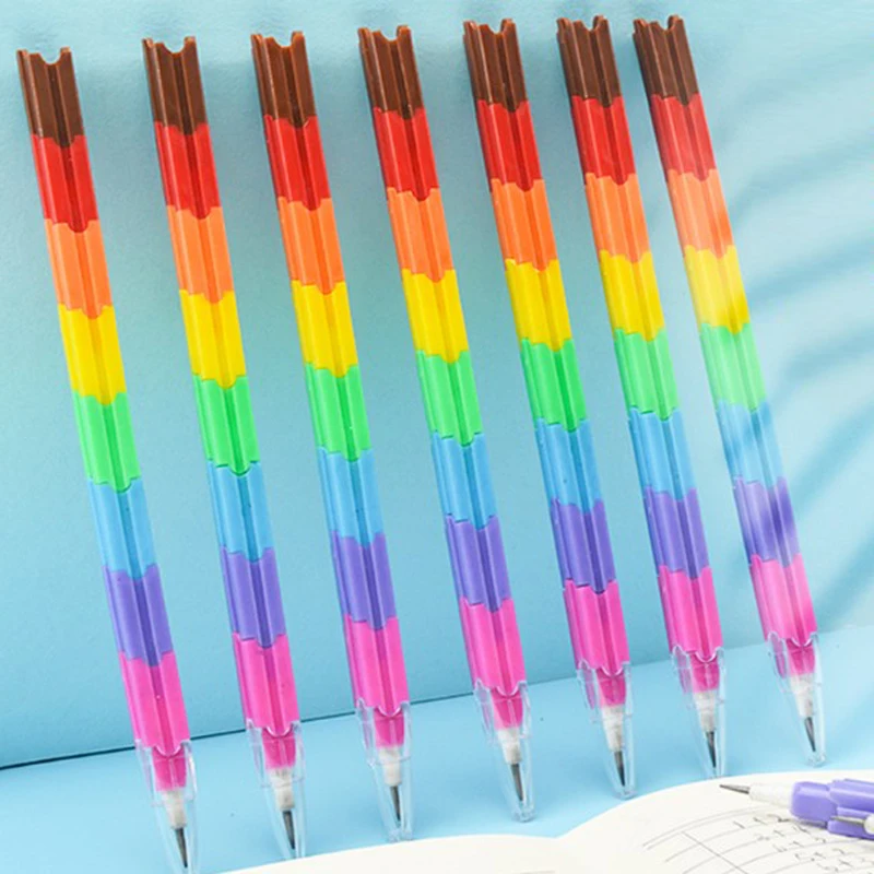 

Kid Drawing Pencils Plastic Pencil Bullet Rainbow Kawaii Block Painting Pen 21pcs Graffiti Building Cute School Stationery Color