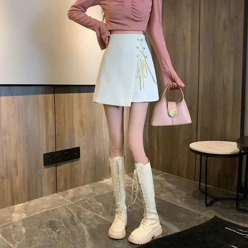

Lace-up A-line Skirt 2022 Spring New High Waist Irregular Skirt Design Sense To Cover The Flesh And Show Thin Skirt Women Solid