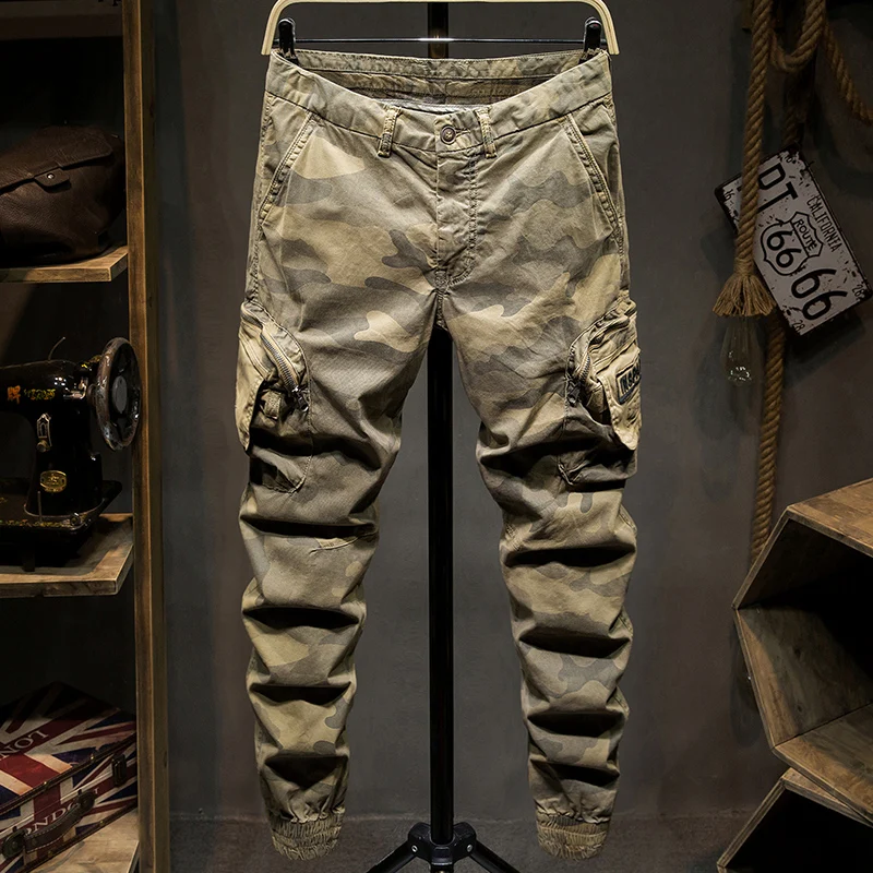 2022 Mens Camouflage Fashion Cargo Pants Spring Autumn Slim Fit Men Multi Pocket Trousers Casual Tactical Pants Men T65