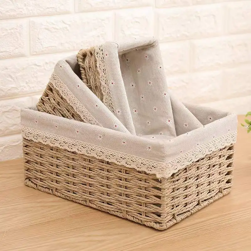 3 Sizes Handmade Wicker Storage Baskets Snacks Fruit Cosmetic Laundry Finishing Basket Hand Woven Rattan Desktop Organizer
