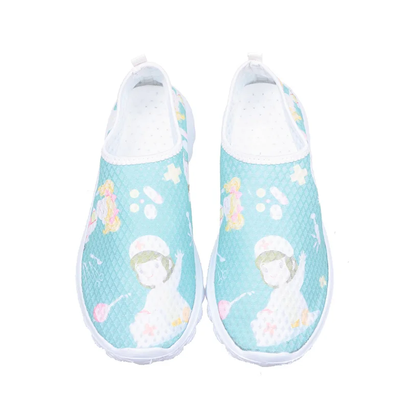 New Cartoon Nurse Doctor Print Women Sneakers Slip on Light Mesh Shoes Summer Breathable Flats Shoes patos Planos 4