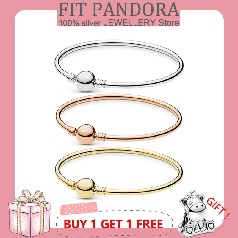 

2022new Femme Bracelet 925 Sterling Silver Classic Round Buckle Bracelet For Women Fit Original Women's Charm Beads Jewelry Gift