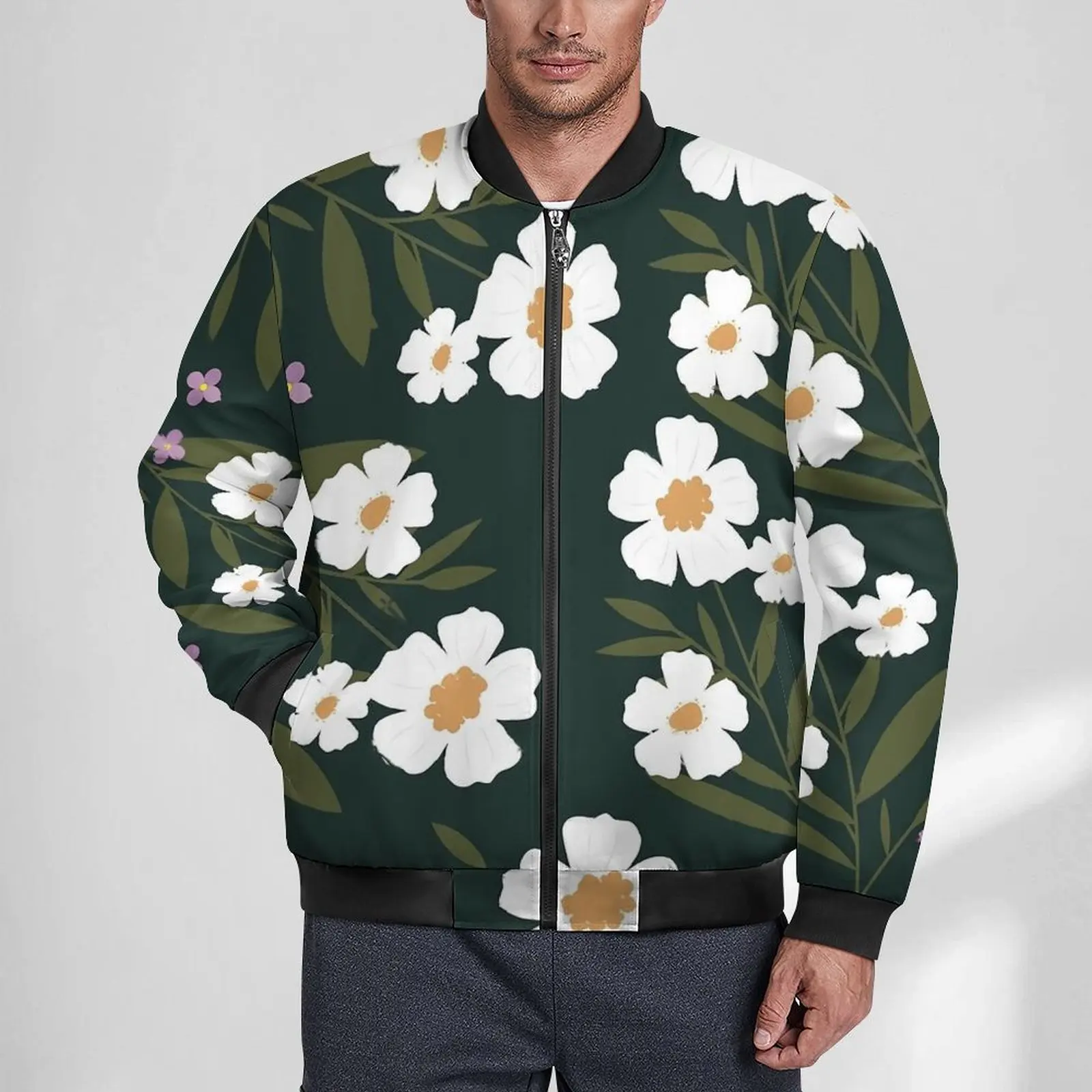 

Мужская зимняя ветровка на молнии, с цветочным принтом
