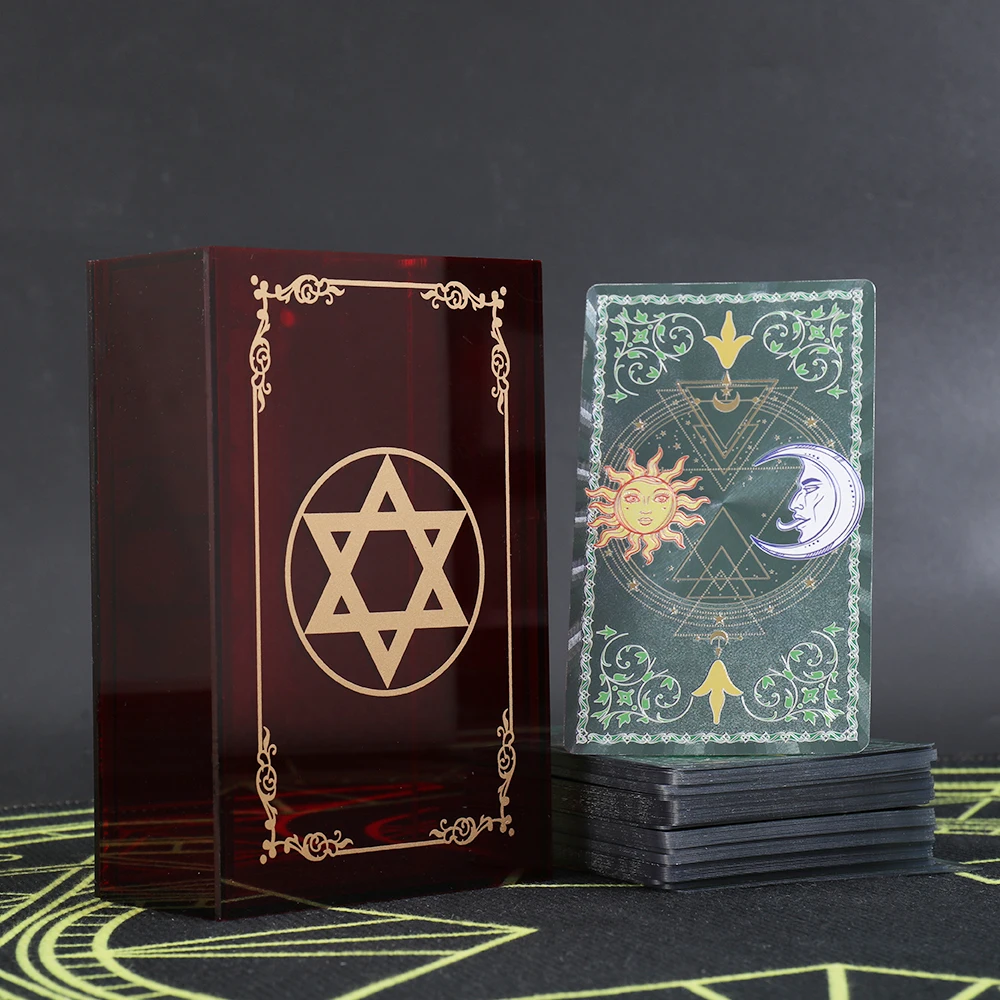12 * 7cm Gold Foil Tarot Dark Red Crystal Box Set Board Game Waterproof and Wear-resistant High-end Astrology |