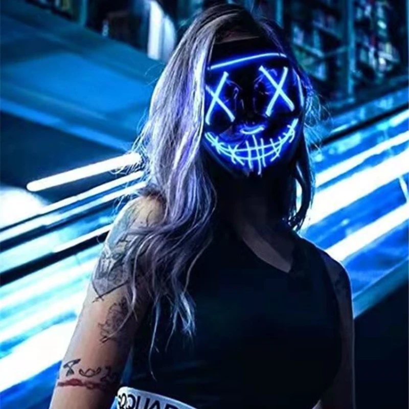 

PROM Mask Lights Glow in The Dark Horror Mask Cosplay Costume Supplies Mask Halloween Neon Mask Led Mask Makeup