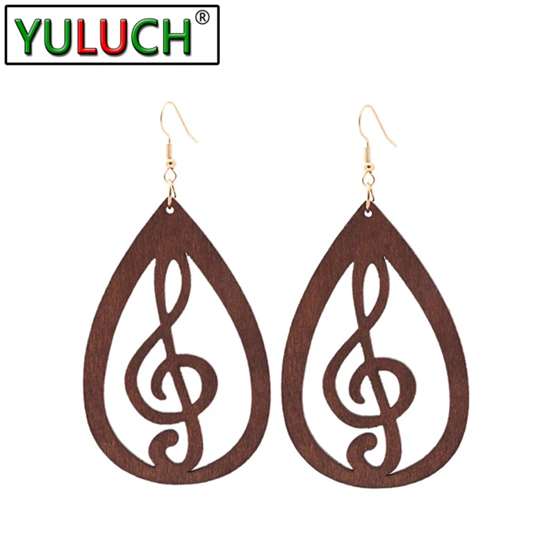 

Fashion Vintage Women Wood Water Drop Hook Earrings Female Ladies Hollow Musical note Dangle Earrings jewellery Girlfriend Gift