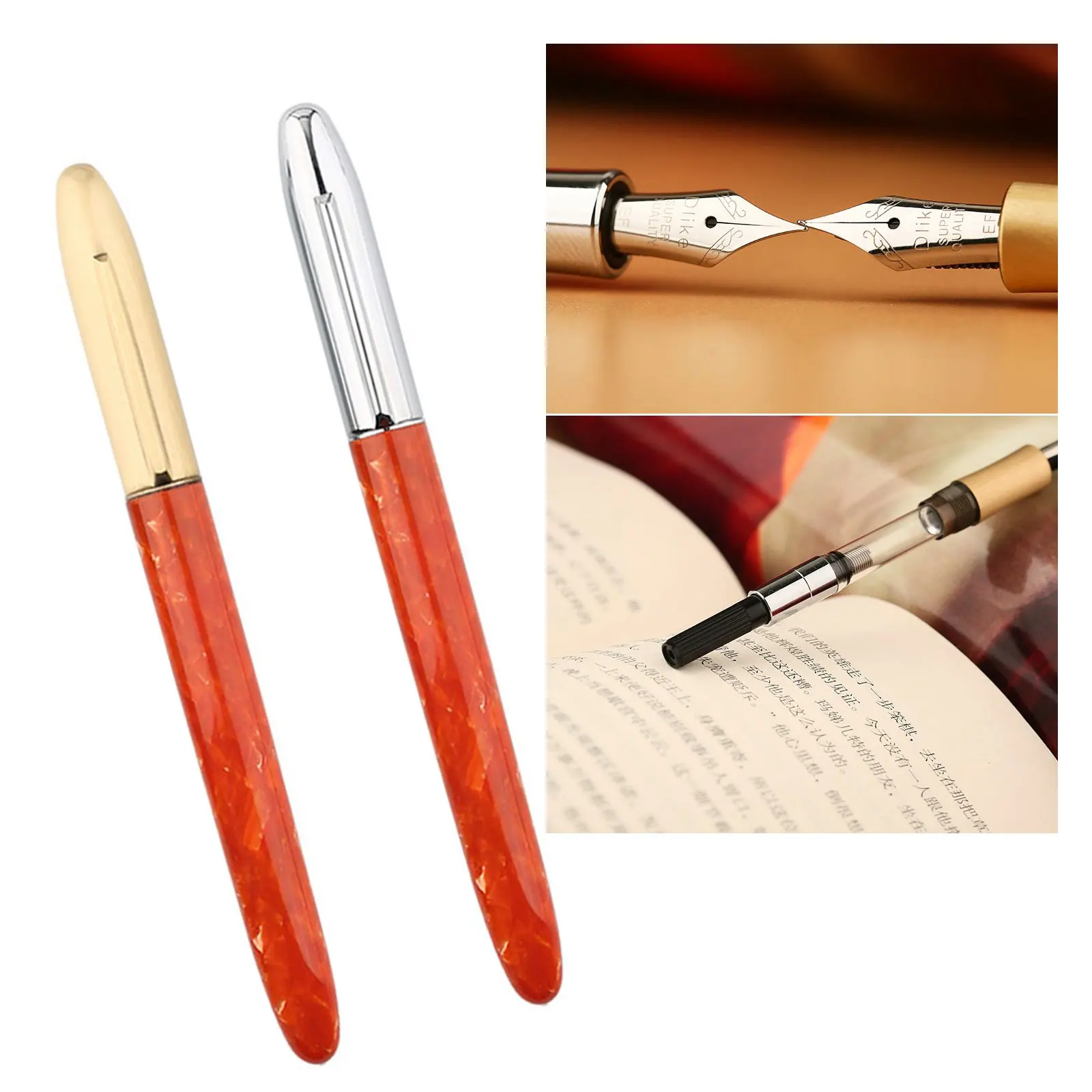 

majohn Submarine fountain pen Bronze Cap Celluloid Rod EF bent nib with Box Business Writing Gifts Ink Delicate Pens sliver cap