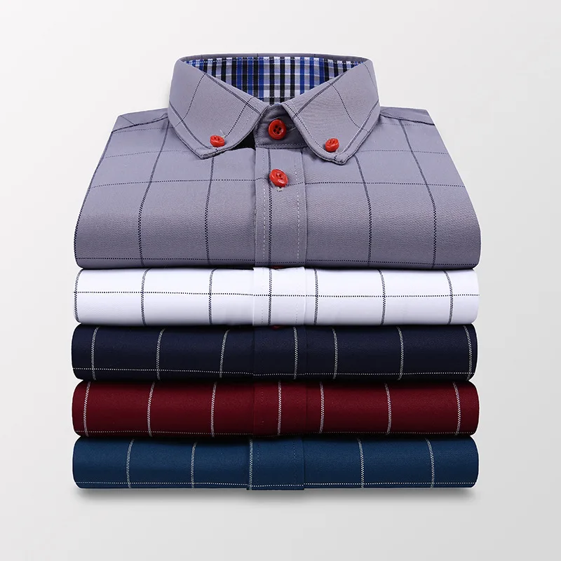 

2022 autumn new Men's Business Casual Plaid Shirt Fashion Slim Long Sleeve Men's Shirt blue red grey light blue