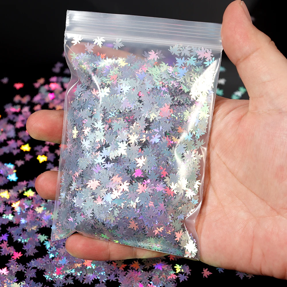 

10g Maple Leaf Nail Art Glitter Sequins Holographic Laser Sparkly Flakes Slices DIY Nail Art Decoration Manicure Accessories *10