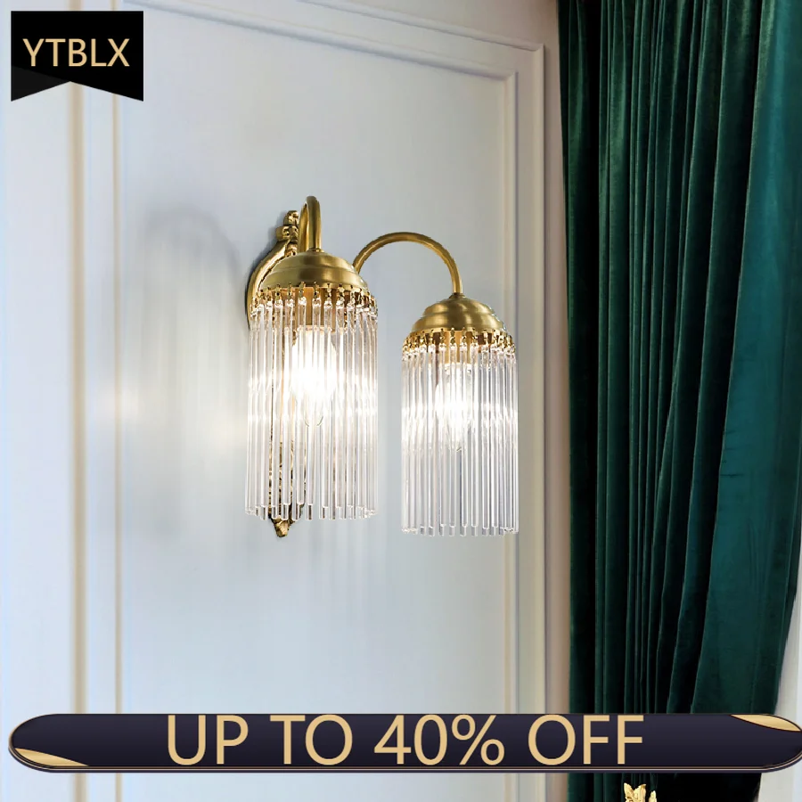 

Modern Luxury Copper Wall Lamp LED Minimalist Crystal Sconce Bedroom Living Room Aisle Background Wall Light Gold Stair Light