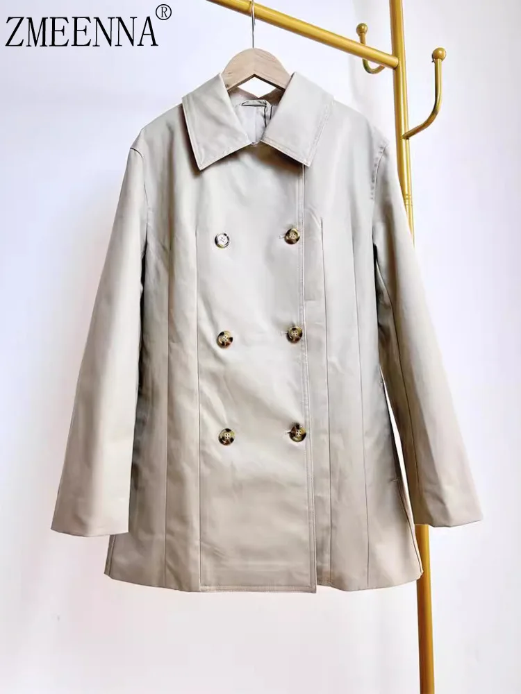 ZMEENNA двубортные однотонные повседневные шикарные женские пальто с отложным