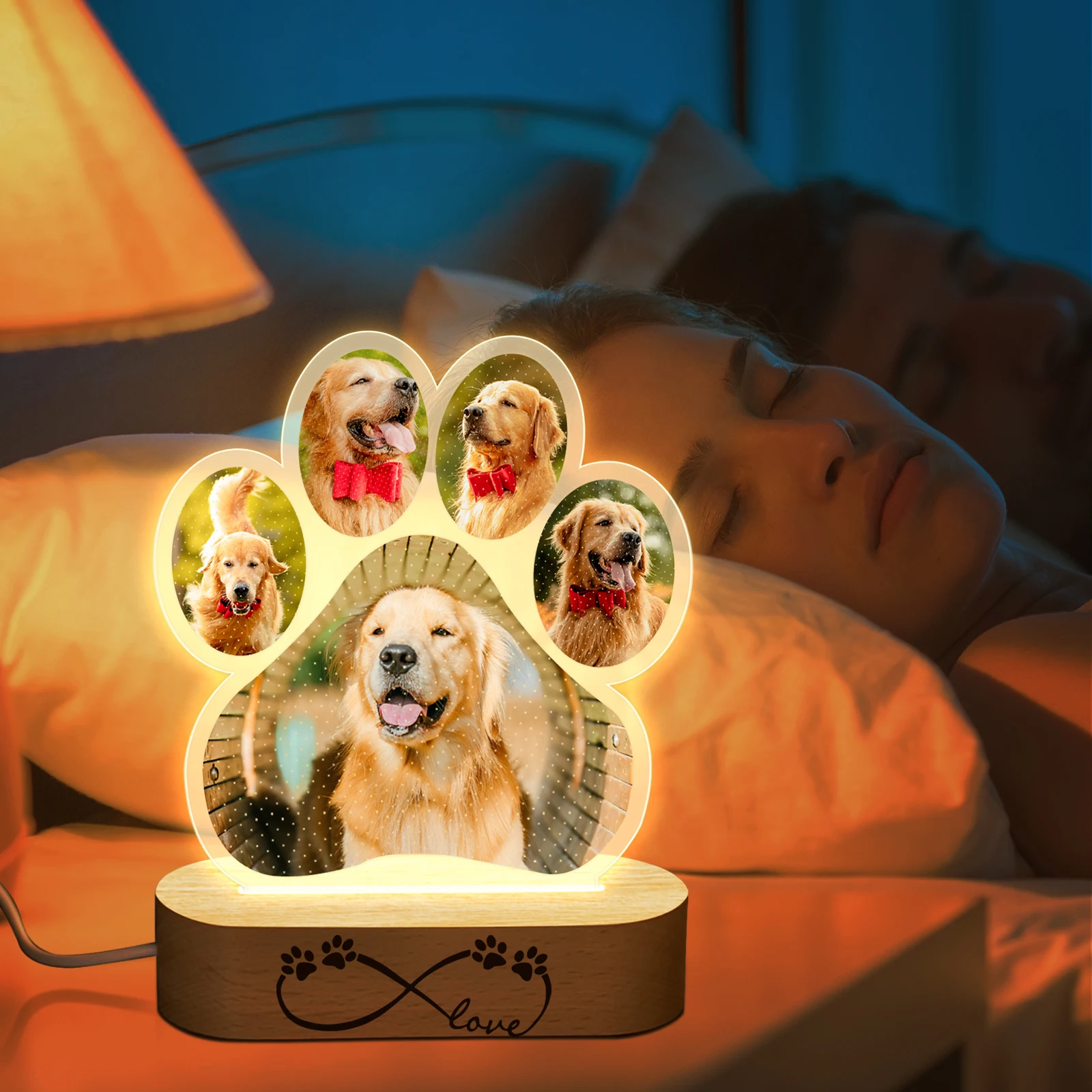 3D עץ לילה אורות טקסט ותמונה Customziable 3 צבעים קבלה המיטה מנורת בית תפאורה UV הדפסת אידיאלי מתנה עבור חיות מחמד כלב אוהבים