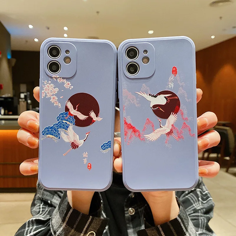 

Crane animal original design For iphone 7 8 11 12 13 plus mini x xs xr pro max Liquid silicone fashion and high quality cover