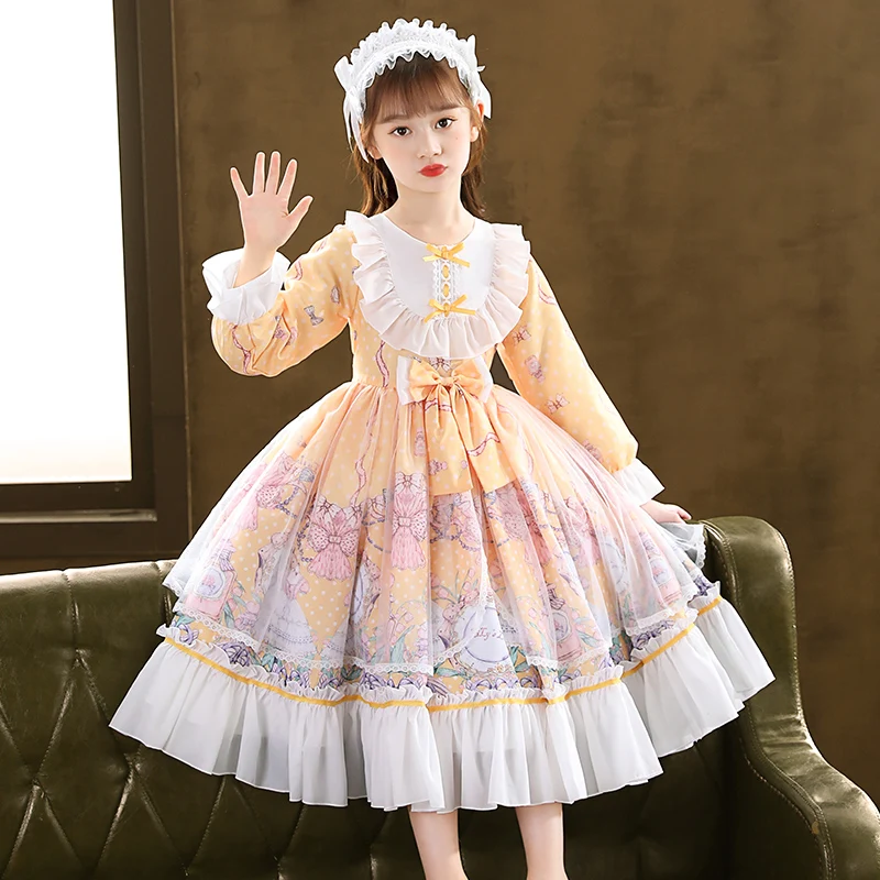 

Женское винтажное платье-Лолита, кружевное платье с вышивкой и оборками, с открытой спиной и шлейфом, милое элегантное детское платье принц...