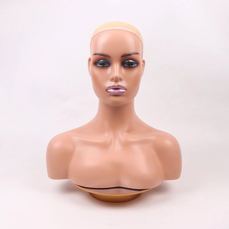 Nunify Pvc Mannequin Head With Shoulders Smile Face Different Makeup Female Dummy Head Hair Wigs Hats Glasses Display Heads