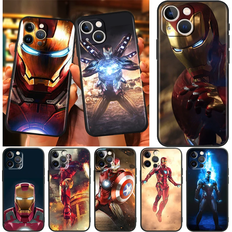 

Marvel Iron Man For Apple iPhone 13 12 11 Pro Max Mini XS Max X XR 6 7 8 Plus 5S SE2020 Soft Black Phone Case Capa Cover Coque