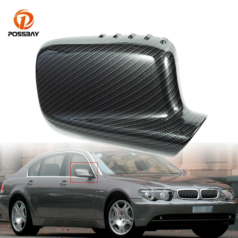 Car Rearview Mirror Cover Carbon Pattern Rear View Caps Exterior Wing Replacement Parts for BMW 7-Series E65 E66 2001-2008