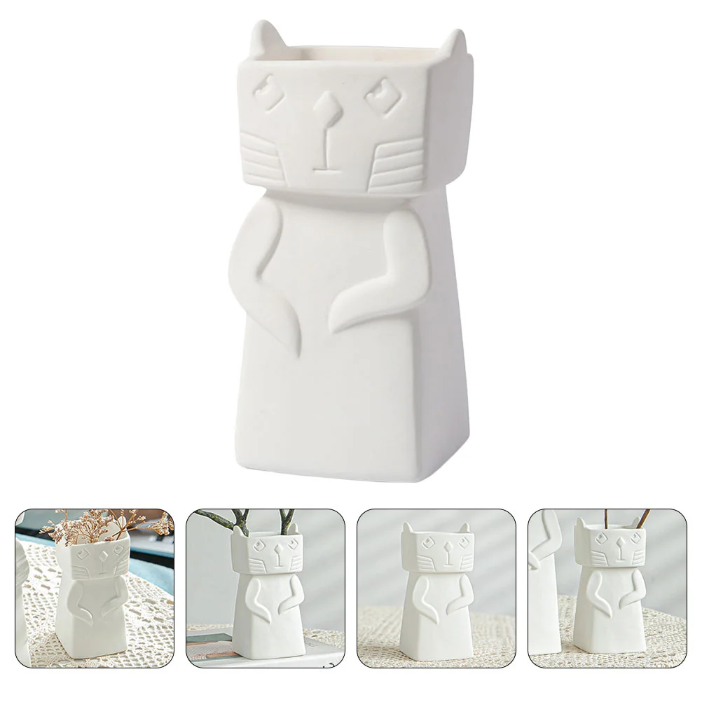 

Ceramic Vases Cat Planter Flower Pot Decorative Dry Flower Vase Sculpture for Home Office Table Decoration White