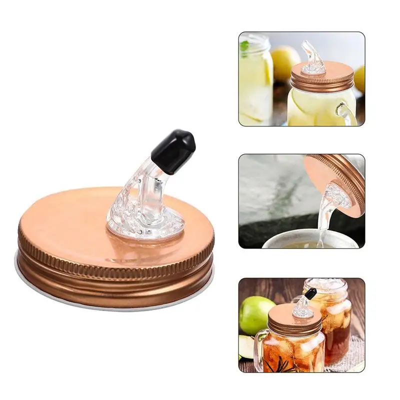 

2Pcs Glass Wine Jar Spout Oil Container Lid Pourer Compatible With Mason Jar