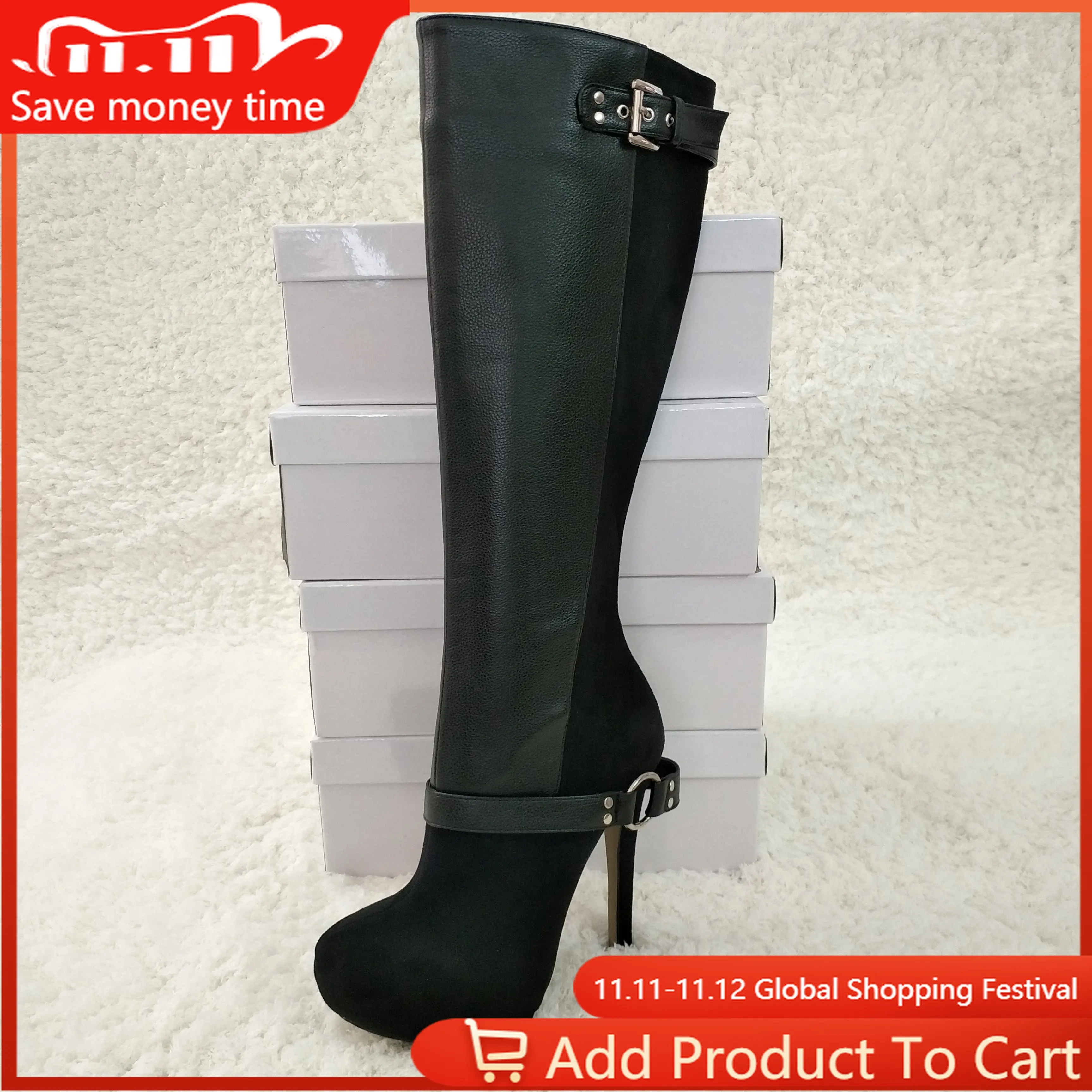 

Women Stiletto Thin High Heel Knee-High Boot Round Toe Platform Buckle Sexy Fashion Evening Dress Party Lady Long Boots 3463bt-o