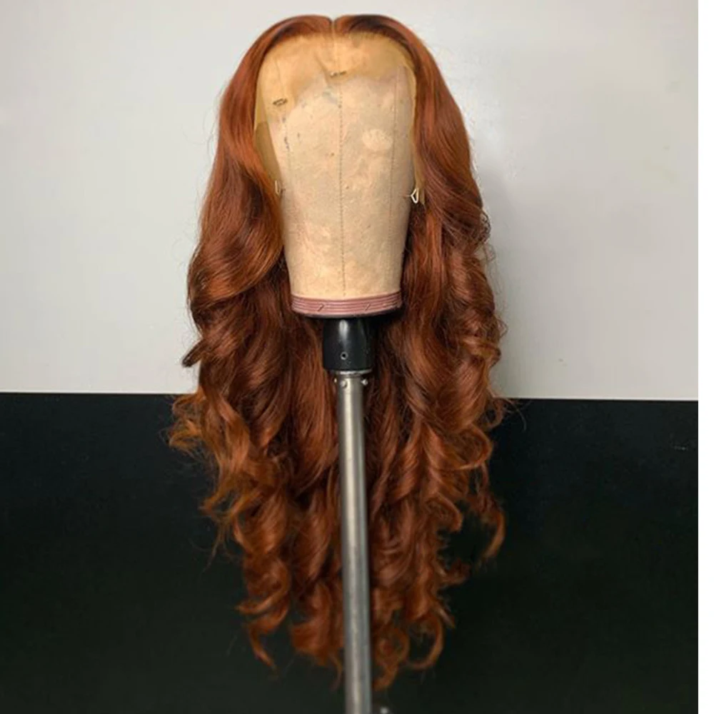 

26“Long Ginger Orange Body Wave European Human Hair Jewish 13x4 Lace Front Wig For Black Women Soft Glueless Baby Hair Daily