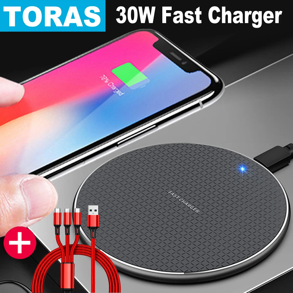 

TORAS 30W Wireless Charger for iPhone 11 Xs Max X XR 8 Plus 30W Fast Charging Pad Ulefone Doogee Samsung Note 9 Note 8 S10 Plus