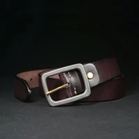 top grain thick leather mens belt vintage style casual heavy duty stainless steel buckle handcrafted work belt brown jeans belt