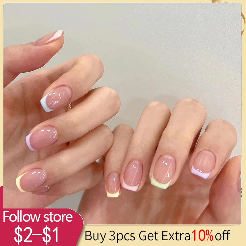 

24pcs Glossy Square Fake Nails Artificial Press On False Nail Reusable DIY Lady Fingernail Tip Manicure Tools With Glue