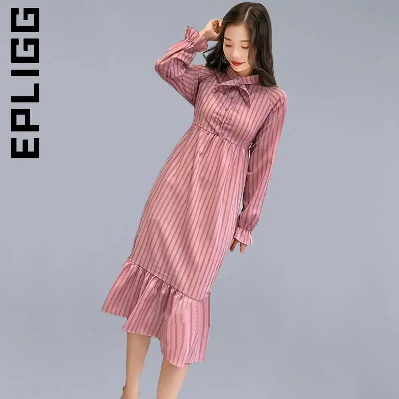 

Epligg Dress Women Fashion Fall Long Sleeve Dress Dot Temperament Dress Stylish Simple Women Clothing Female Vestidos