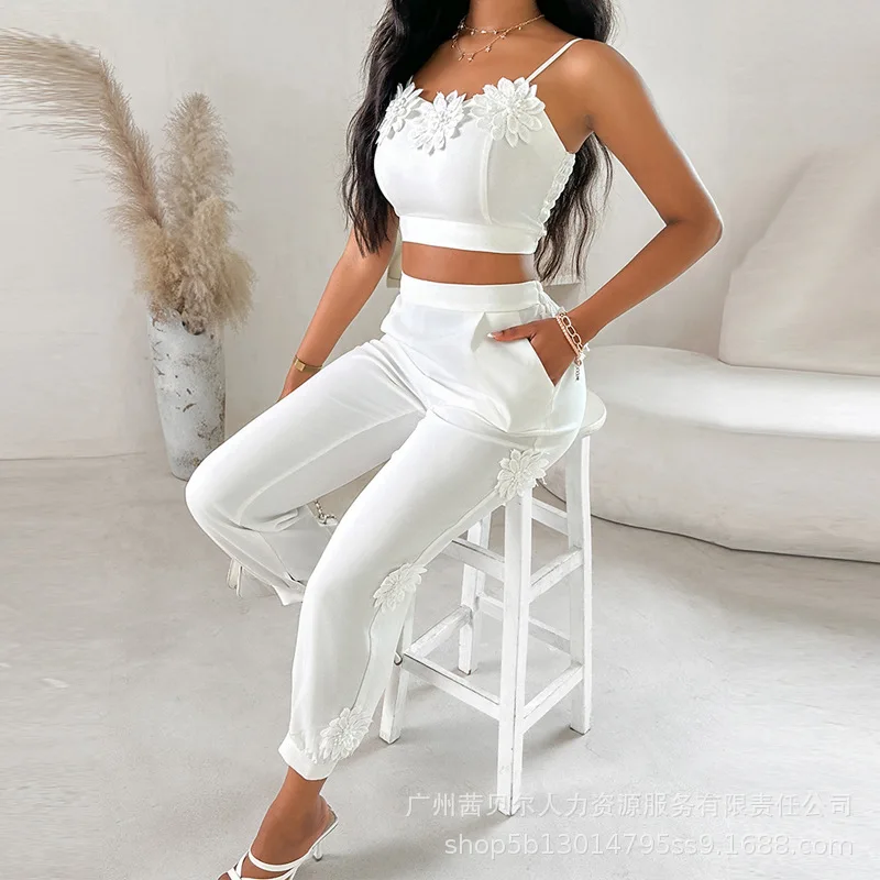 Комплекты из трехмерного топа и брюк с подтяжками для женщин комплекты двух