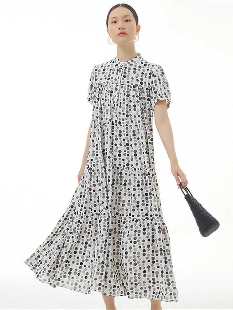 

XITAO Print Pattern Dress Fashion Women Loose Pullover 2022 Summer Minority Casual Style Elegant Vintage Pleated Dress ZY6923