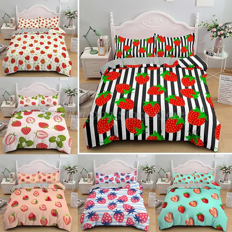 

Strawberry Quilt Duvet Cover with Pillowcase Twin Queen King Size