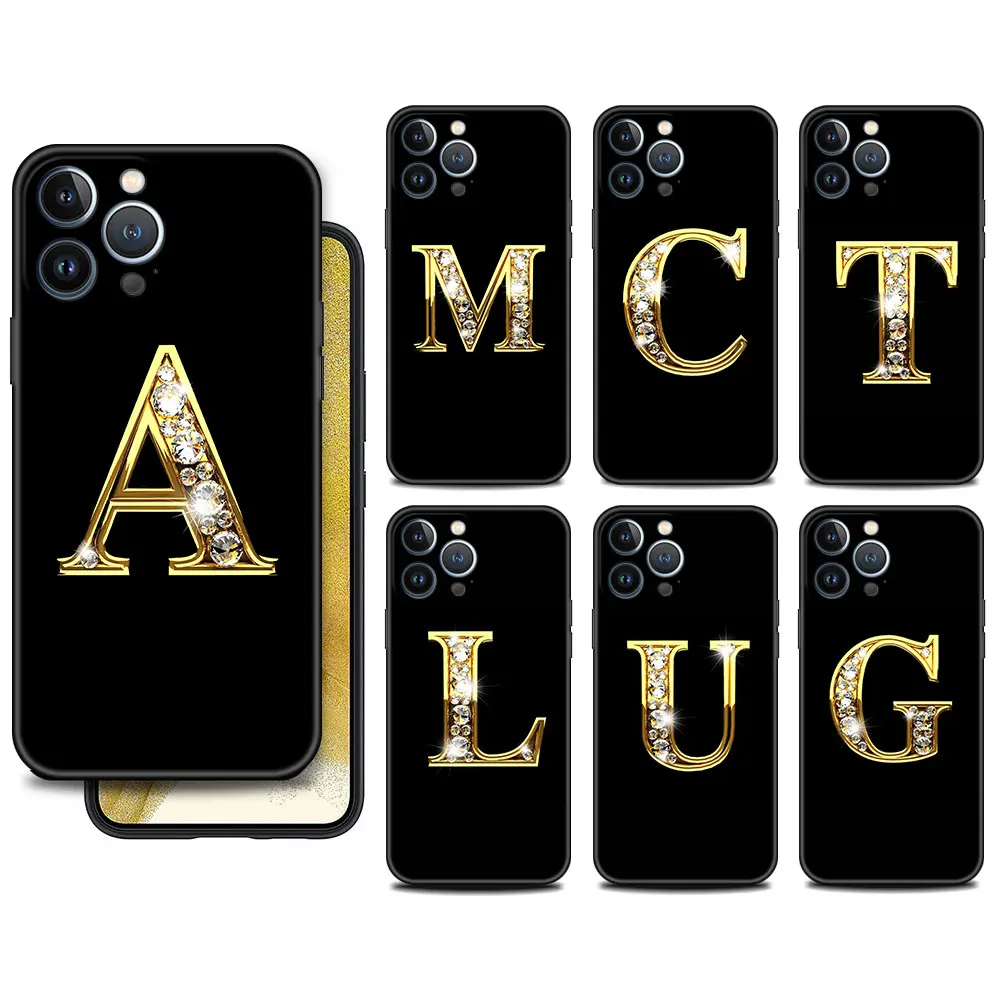 

Letter Alphabet Case For Apple iPhone 11 13 14 12 Pro 7 Plus XR X XS Max 6 6S 13Pro Max Black Silicone Phone Funda