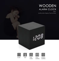 2022 original wooden led alarm clock despertador temperature sounds control led display electronic desktop digital table clocks