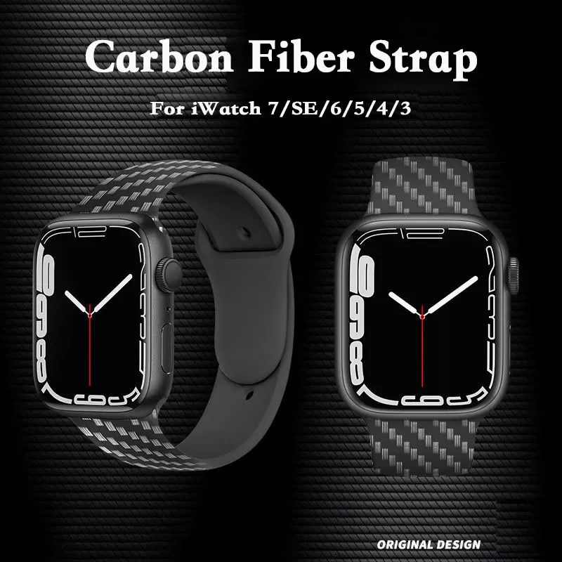 

Ремешок силиконовый для Apple Watch Band 44 мм 40 мм 45 мм 41 мм 38 мм 42 мм, браслет из углеродного волокна серии 7 6 5 3 SE band