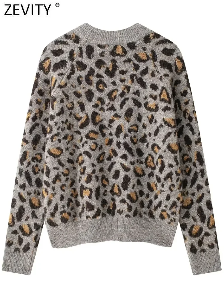 Zevity новинка 2024 женский модный леопардовый вязаный крючком свитер с круглым