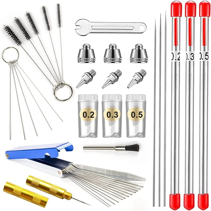 

Airbrush Cleaning Kit Airbrush Nozzle Cap Kit And Airbrush Needle Parts Airbrush Sprayer Accessories 0.2/0.3/0.5 Mm