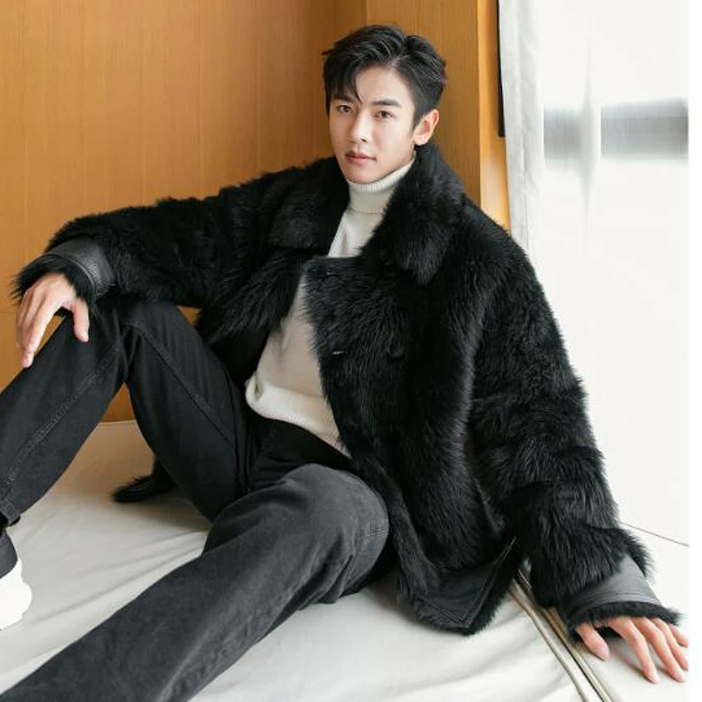 Denny&ampDora Black Shearling Jacket Tuscany Mens B3