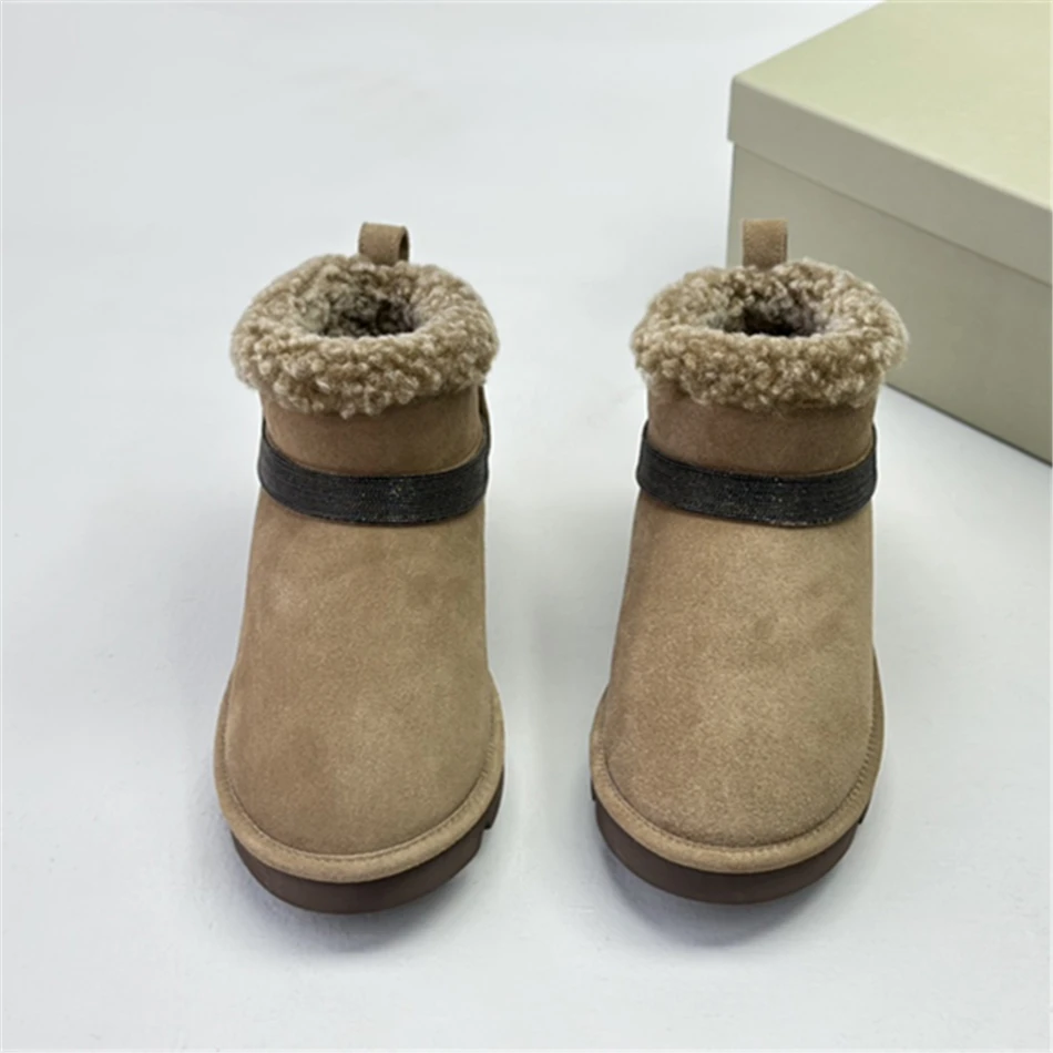 Женские зимние ботинки из овечьей шерсти черные теплые до щиколотки новинка зимы