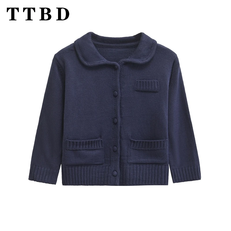 TTBD 2024 новый осенний женский повседневный вязаный однобортный кардиган винтажный