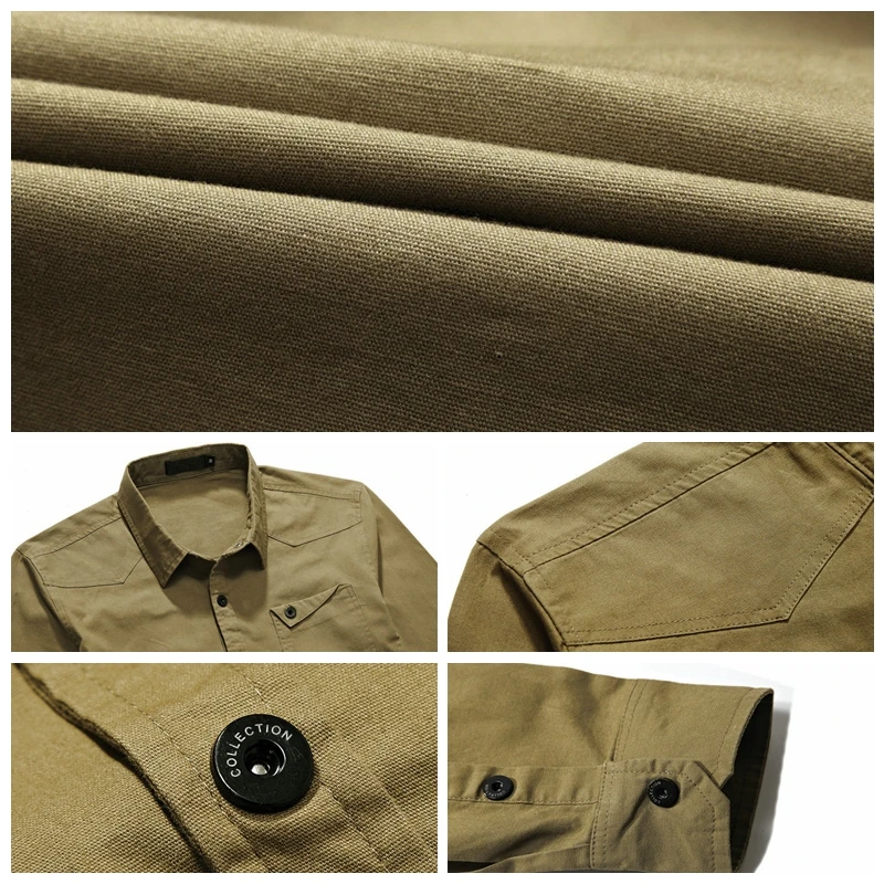 Men's Shirts Casual Military Cotton Shirt 2019 Green Slim Fit with Pocket Long Sleeve Vintage Jacket Streetwear Drop Shipping