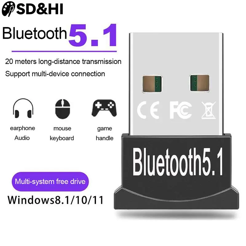 

USB Bluetooth 5,1 адаптер передатчик приемник Bluetooth аудио BT 5,1 ключ беспроводной USB адаптер для компьютера ПК ноутбука динамика