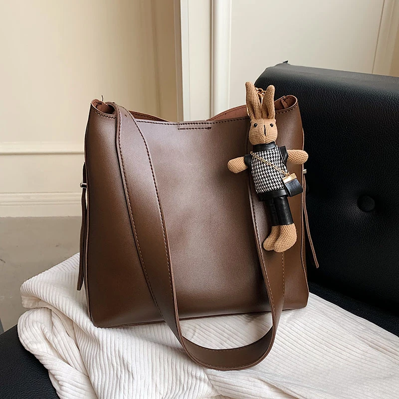 

PU Leather Shopping Bags Women New Vintage Solid Simple Sling Crossbody Students Bucket-Bag Fashion Large Capacity designer bag
