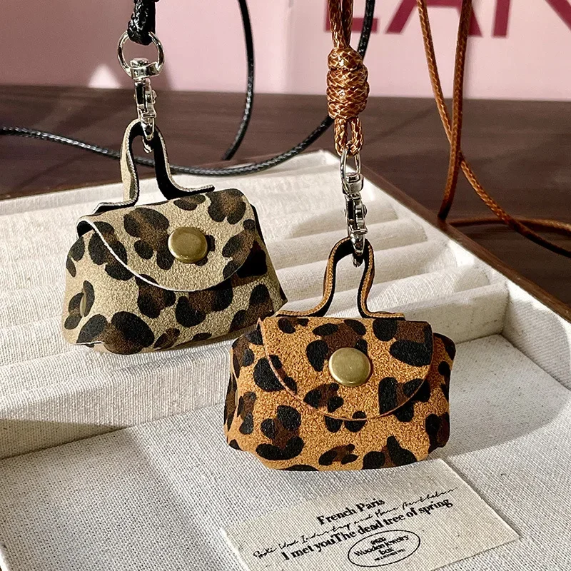 Мини-кожаный кошелек с леопардовым принтом ожерелье подвеской для женщин