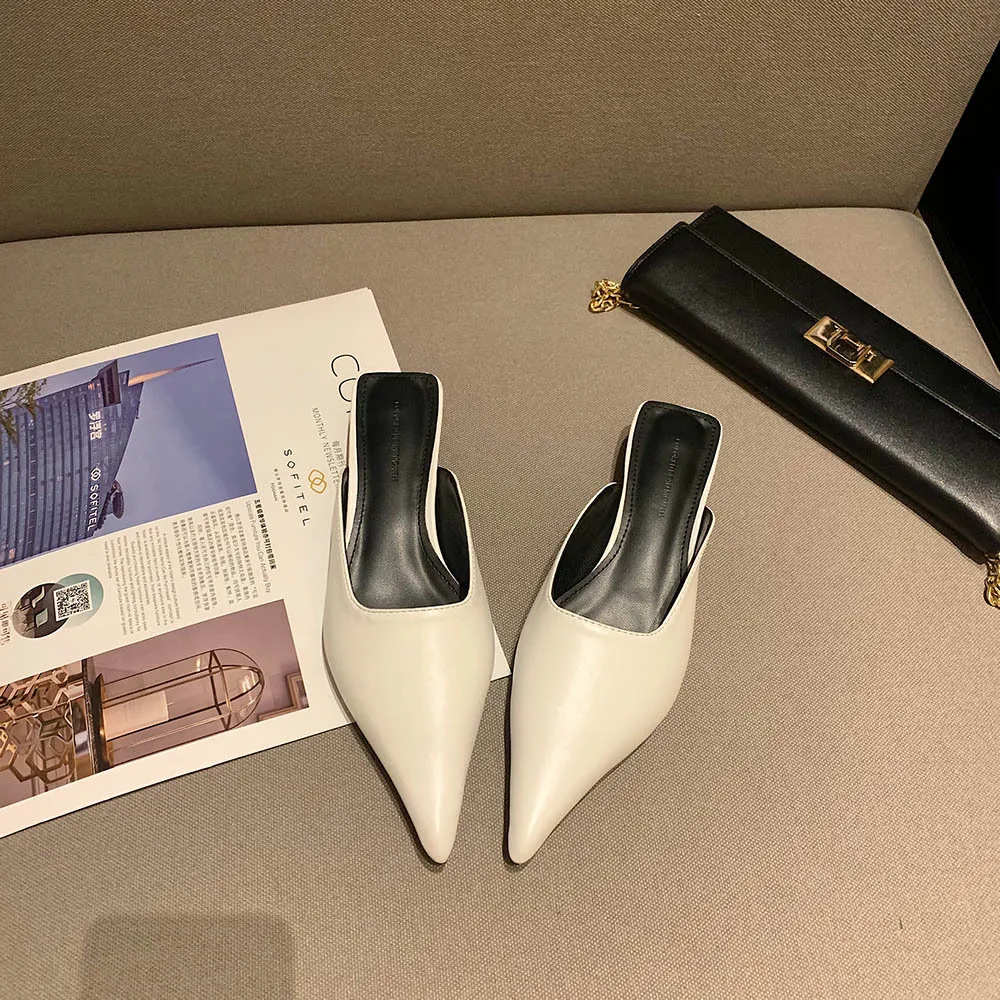 Мюли женские на каблуке мягкие туфли-лодочки с острым носком шлепанцы из