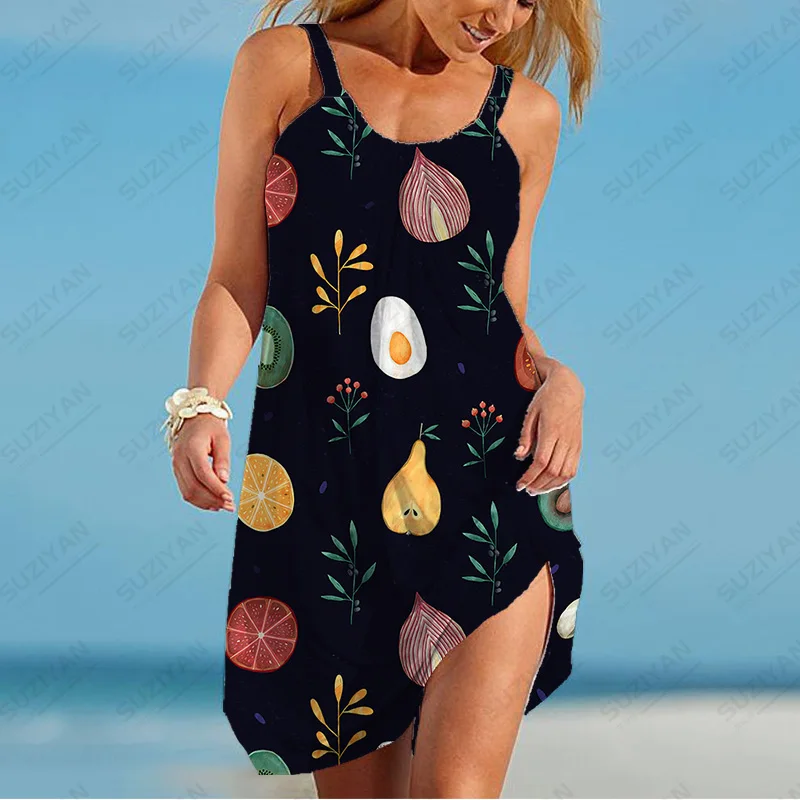 

England Dreess Women Fashionable Maxi Dresses For Women Summer 2022 Clothes Wild Dresses Fruits Patterns Beach