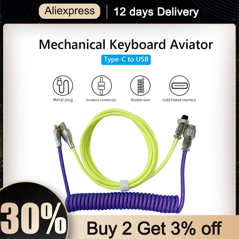 

Original Mechanical Keyboard Coiled Cable Wire Type C Custom USB Port Cable Aviator Coiling Cable Gaming Keyboard Accessories