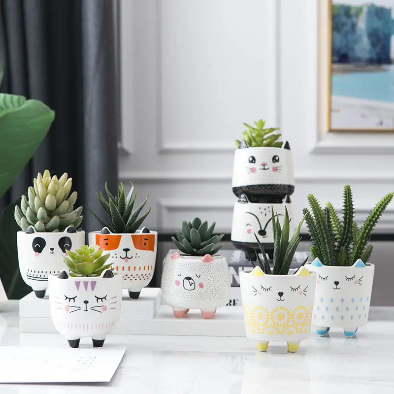 

Cartoon Animal Miniature Model Decoration Succulent Flower Pot Creative Home Gardening Plants Potted Ceramic Flowerpots Ornament