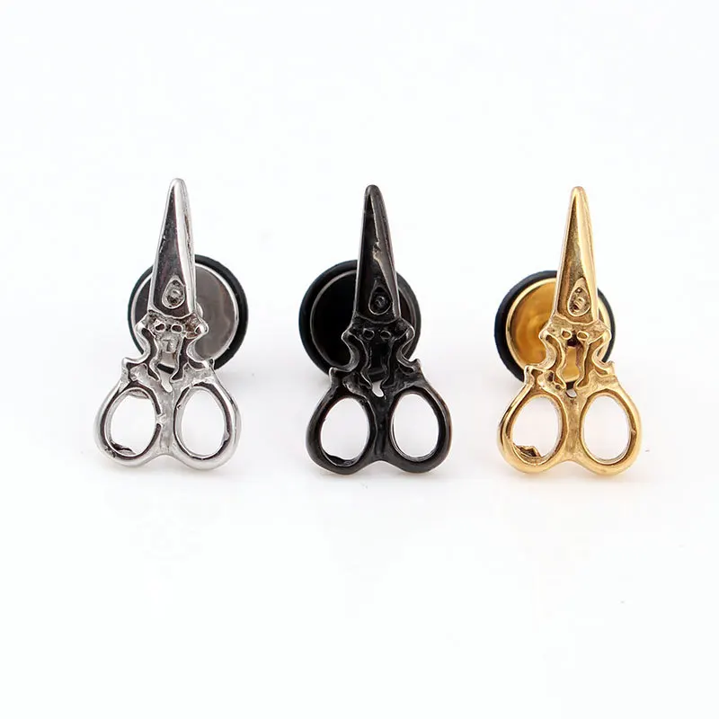 

Fashion Punk Black Scissors Earrings Titanium Steel Imitation Tools Small Scissors Stud Earrings Brincos Jewelry For Cool Men
